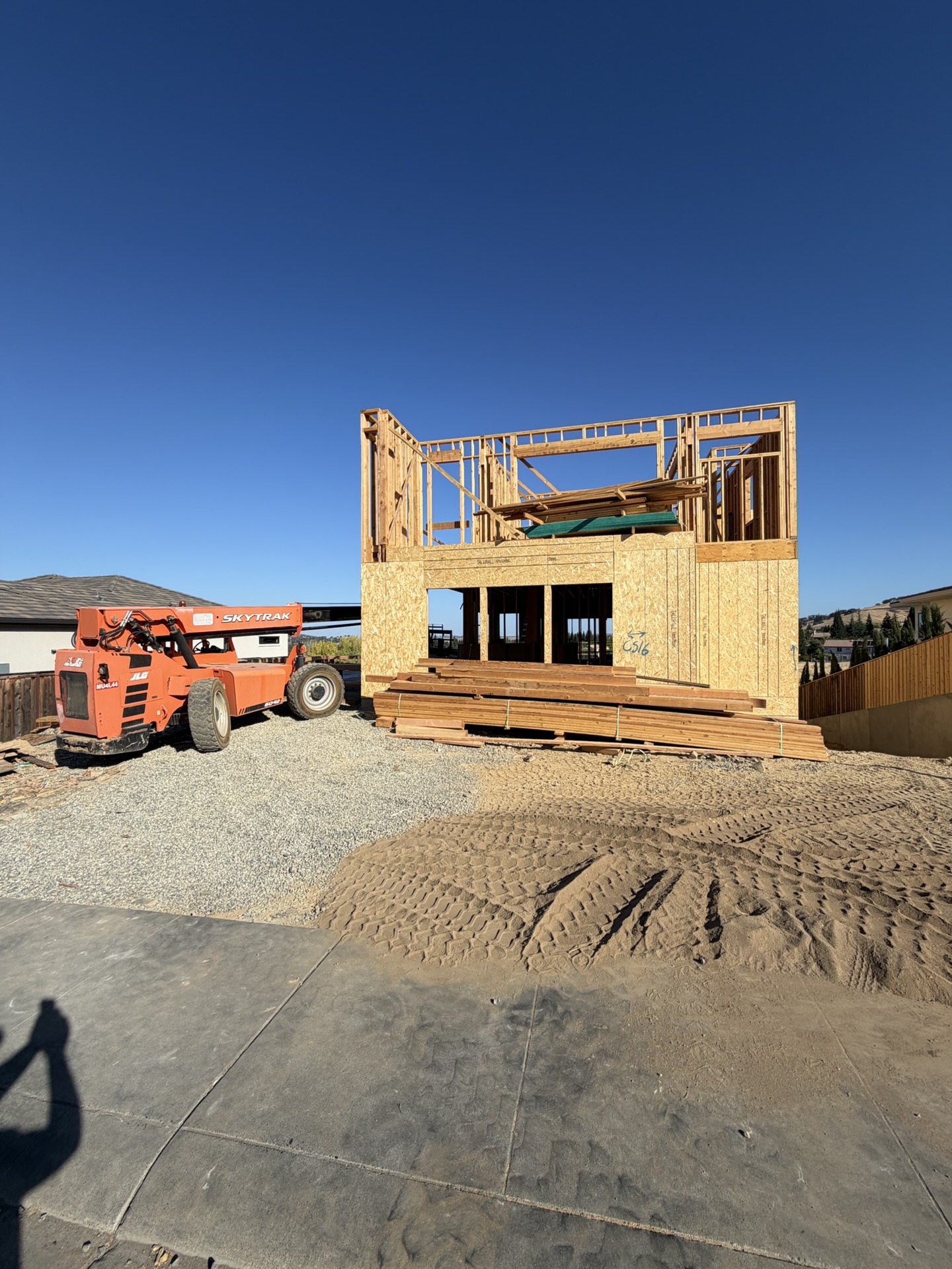 Timber framing at a Crosby custom home under construction
