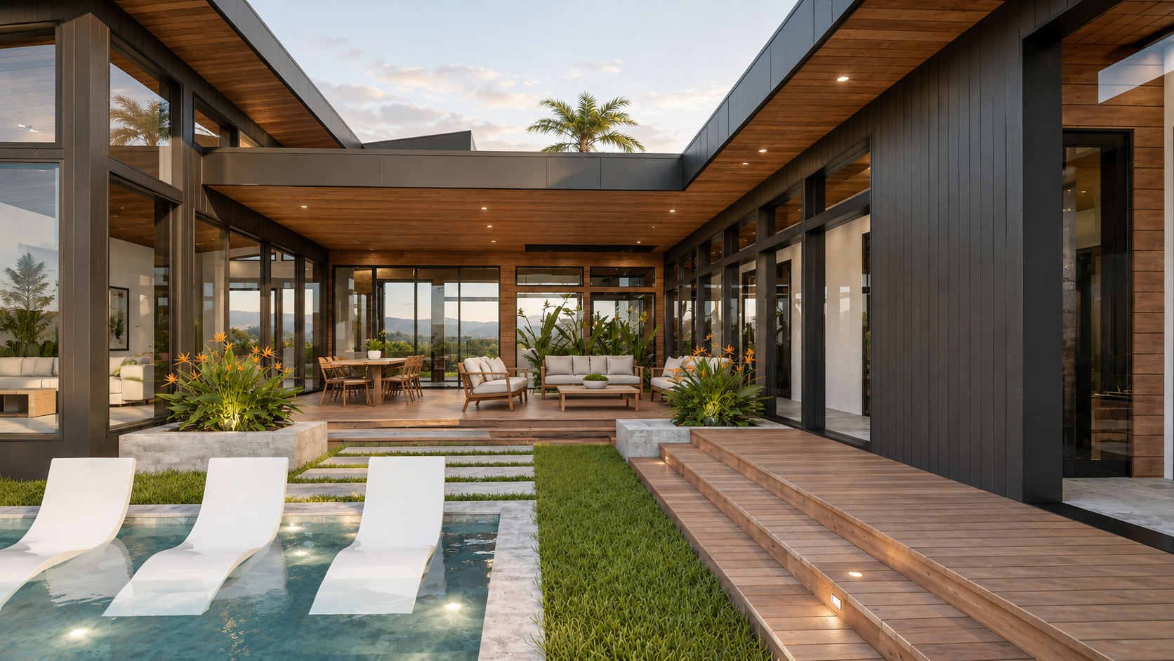 Courtyard patio and pool rendering