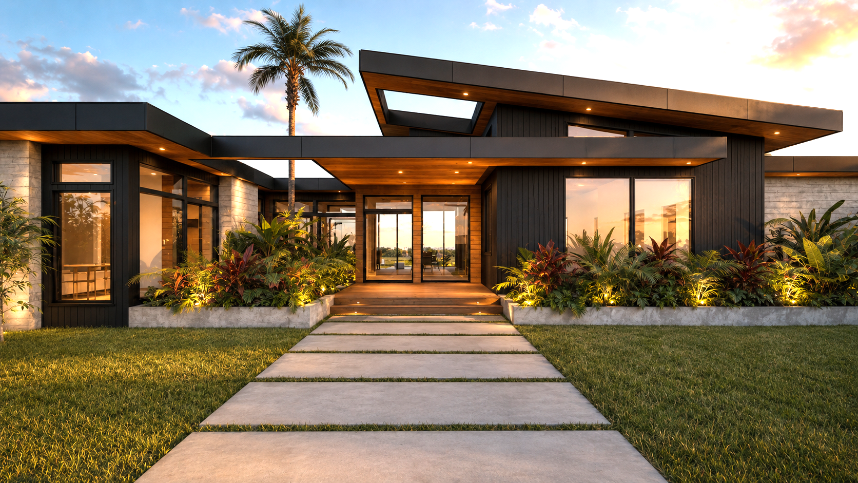 Covered entry walk and landscape rendering
