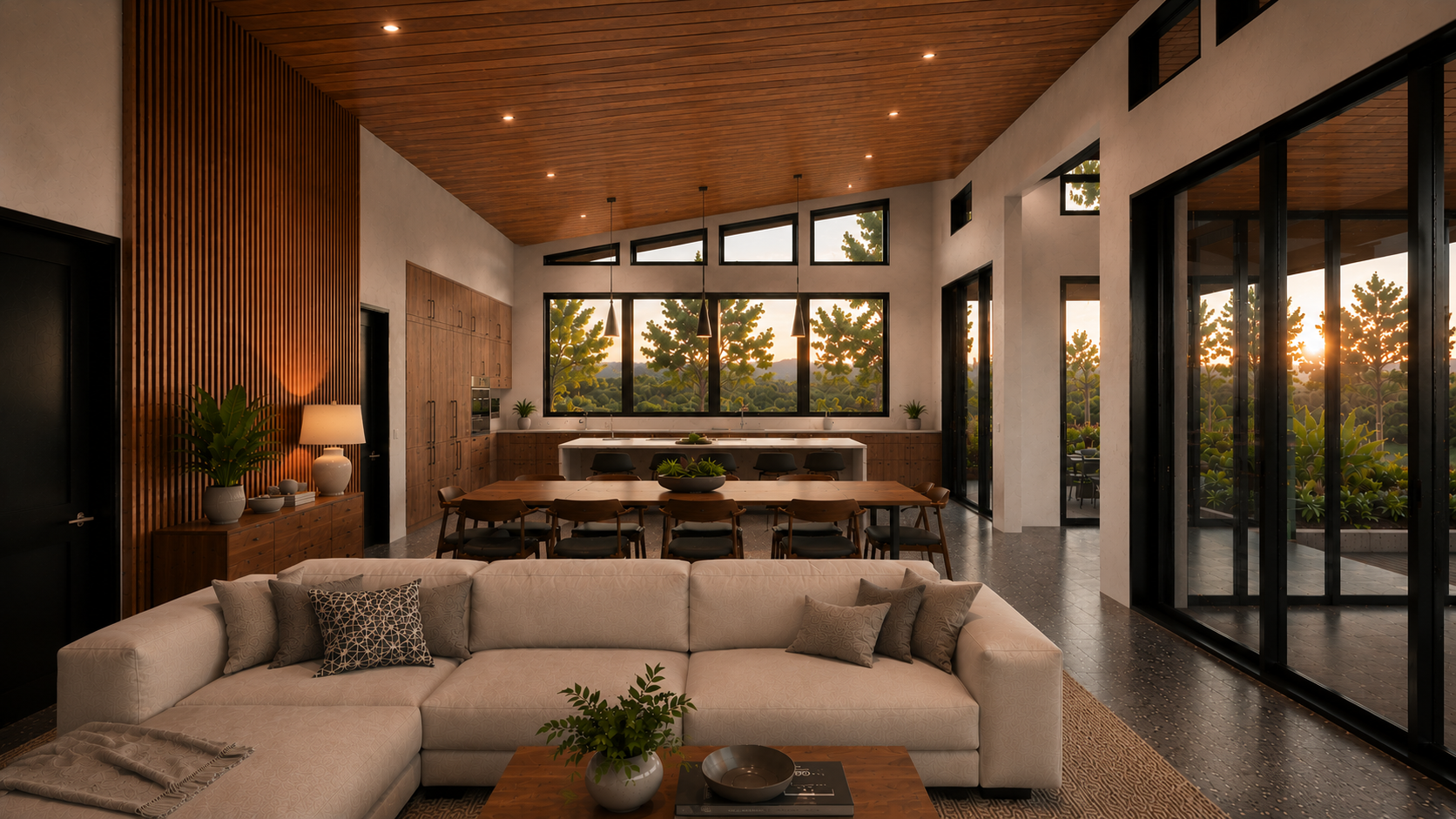 Open kitchen and dining room rendering