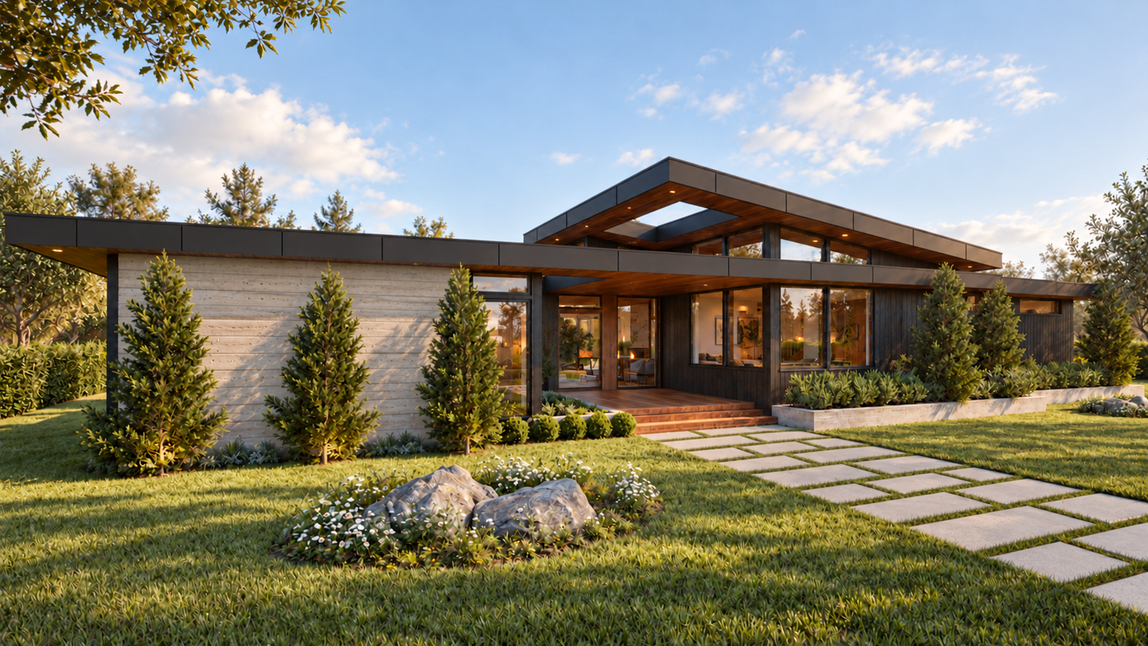 Angled front perspective of the mid-century modern design