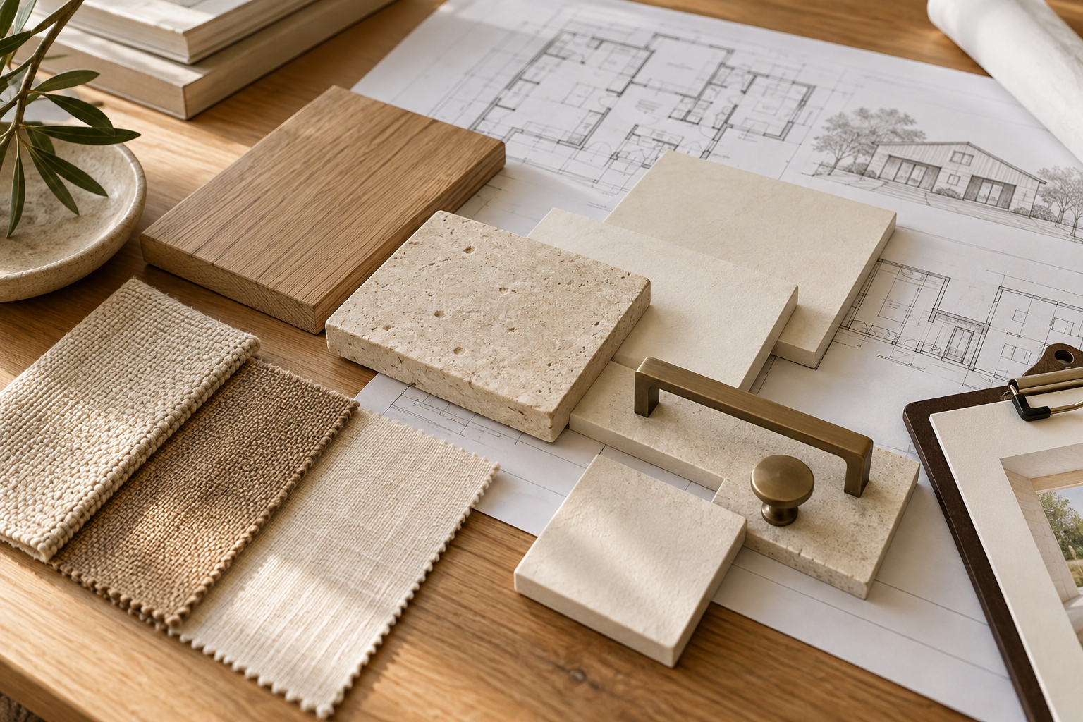 Material samples and construction planning documents