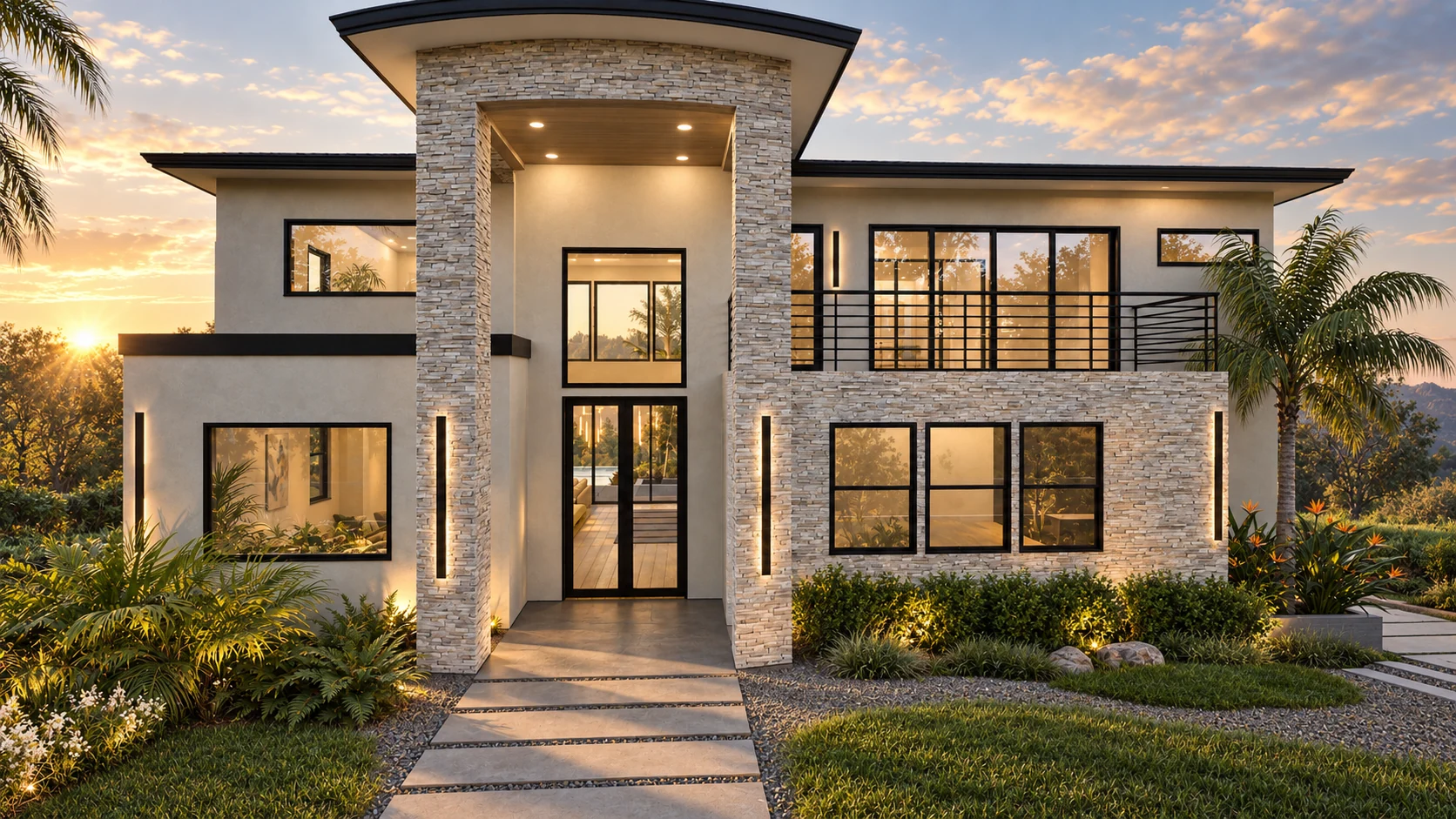 Hillside Haven: front elevation and entry rendering